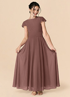 Azazie Payton Espresso A-Line Bow Chiffon Dress image3