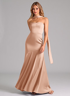 Azazie Shiloh Bridesmaid Dresses Rose Gold Mermaid Strapless Stretch Satin Convertible Dress image4