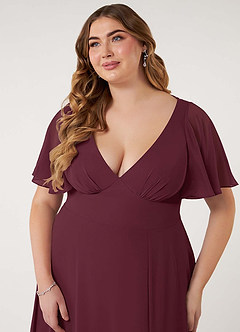 Azazie Kimber Bridesmaid Dresses Cabernet A-Line Flounce Sleeve Chiffon Dress image12