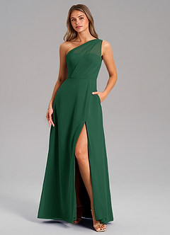 Azazie Phaedra Bridesmaid Dresses Dark Green A-Line One Shoulder Chiffon Dress image1