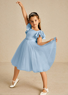 Azazie Kaeya Flower Girl Dresses Powder Blue A-Line Bow Tulle Dress image2