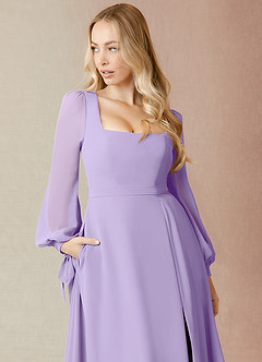 Azazie Leonia Robes de demoiselle d'honneur Robe Trapèze en Mousseline de soie Manche longue Lilas image6