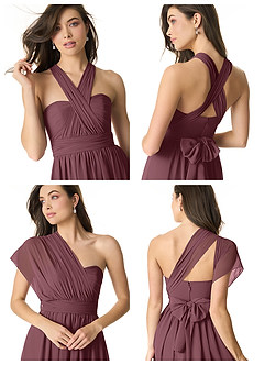 Azazie Olani Bridesmaid Dresses Sangria A-Line One Shoulder Chiffon Convertible Dress image8