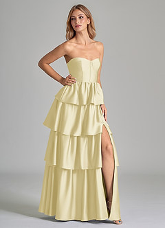 Azazie Faye Jurken voor bruidsmeisjes Jurk van Stretch Satijn met A-Lijn Ruches Citroensorbet image1