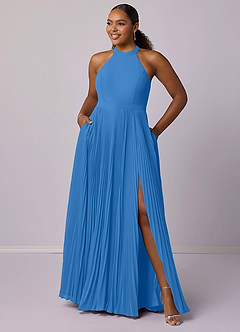 Barbie ♥ Azazie Abiti da Damigella Abito A-Line in Chiffon Plissettato Blue Jay image11