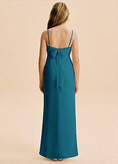 Azazie Mai Junior Vestido de Azul Tinta de Gasa de Corte Recto con Plisado image2