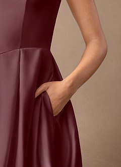 Azazie Fulton Mother of the Bride Dresses Sangria A-Line Pleated Stretch Satin Dress image7