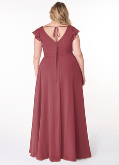 Azazie Claudine Vestidos de damas de honor Vestido de Merlot de Gasa de Corte en A con Manga volante image8