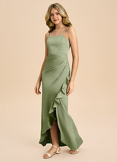 Azazie Buzzy Junior Pistachio Sheath Pleated Stretch Satin Dress image7