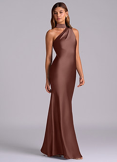 Azazie Seona Bridesmaid Dresses Espresso Mermaid One Shoulder Stretch Satin Dress image5