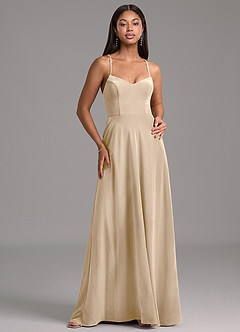 Azazie Mei Robes de demoiselle d'honneur Robe Trapèze en velours Corset Champagne image5