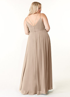 Azazie Janine Bridesmaid Dresses Taupe A-Line V-Neck Chiffon Dress image7