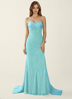 Amaryllis Blue Beading Corset Lace Up Back Mermaid Prom Dress image4