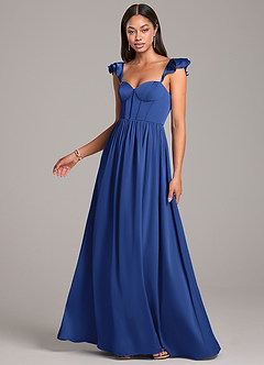 Azazie Denisse Bridesmaid Dresses Royal Blue A-Line Ruched Stretch Satin Dress image3