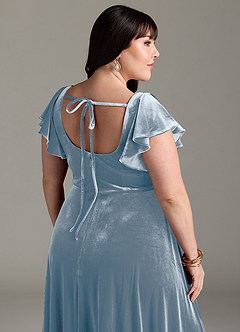 Azazie Bondi Bridesmaid Dresses Dusty Blue A-Line Side Slit Velvet Dress image13
