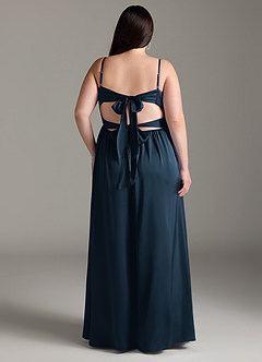 Azazie Zeya Bridesmaid Dresses Dark Navy A-Line Pleated Stretch Satin Dress image10