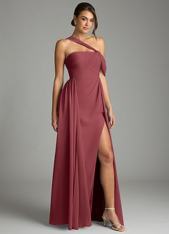 Azazie Kassandra Bridesmaid Dresses Merlot A-Line Off the Shoulder Chiffon Dress image5