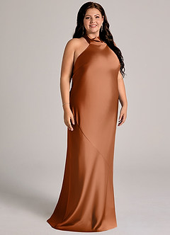 Azazie Velli Abiti da Damigella Abito Sirena in Raso Elasticizzato Collo Alto Rame image11