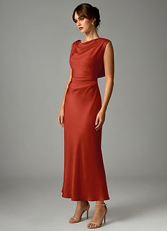 Azazie Kieryn Abiti da Damigella Abito Sirena in Raso Elasticizzato Plissettato Ruggine image3