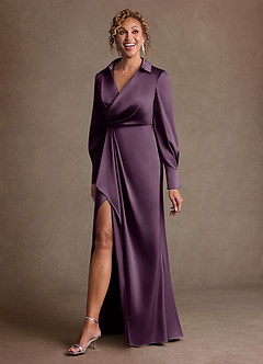 Azazie Jacinta Mère de la mariée Robes Robe Fourreau en Satin extensible Plissée Prune image2