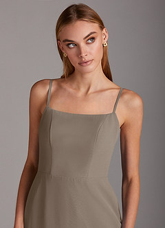 Azazie Tayla Bridesmaid Dresses Taupe Sheath Square Neckline Chiffon Dress image5