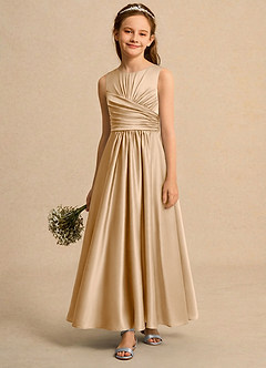 Azazie Ducky Girls Formal Flower Girl Dresses Gold A-Line Pleated Stretch Satin Dress image4
