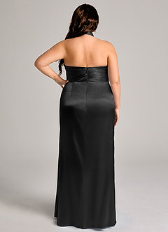 Azazie Jemma Vestidos de damas de honor Vestido de Negro de Satén Metálico de Corte Recto con Plisado image9