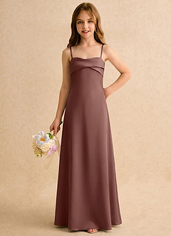 Azazie Mirabella Girls Formal vestidos de niña de las flores Vestido Expresado de Satén Elástico de Recto con Escote corazón image5