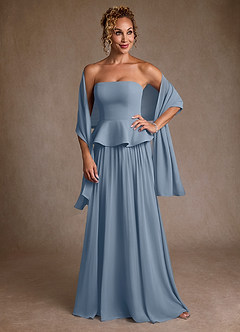 Azazie Josabeth Final Sale Dusty Blue A-Line Pleated Chiffon Dress image1