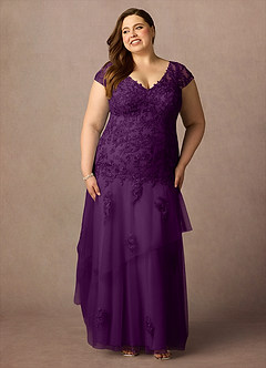Azazie Romy Mother of the Bride Dresses Grape Mermaid V-Neck Sequins Tulle Dress image7