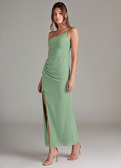 Azazie Eren 신부 들러리 드레스 인어 한쪽 어깨 쉬폰 발목 길이 드레스 image5