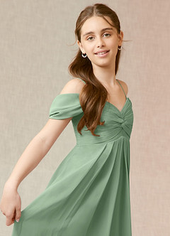 Azazie Kaitlynn Junior Matcha A-Line Off the Shoulder Chiffon Dress image6