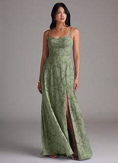 Azazie Moira Bridesmaid Dresses Pistachio A-Line Side Slit Floral Burnout Dress image4