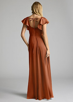 Azazie Bondi Bridesmaid Dresses Copper A-Line Bow Stretch Satin Dress image4