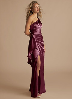 Azazie Maive Bridesmaid Dresses Cabernet Sheath Ruched Metallic Satin Dress image4