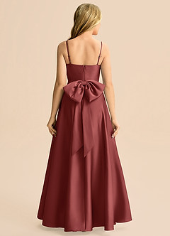 Azazie Rumi Junior Terracotta A-Line Pleated Stretch Satin Dress image2