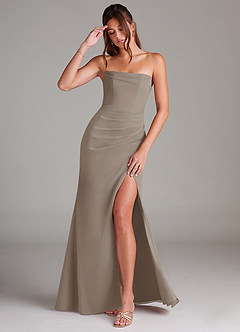 Azazie Leonis Bridesmaid Dresses Taupe Sheath Strapless Chiffon Convertible Dress image1