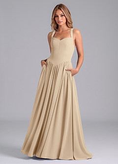 Azazie Francis Bridesmaid Dresses Champagne A-Line Corset Chiffon Dress image1