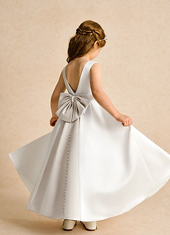 Azazie Cherry Flower Girl Dresses Ivory Frost Ball-Gown Pleated Matte Satin Dress image4