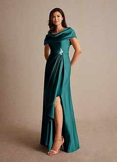 Azazie Branford Mother of the Bride Dresses Peacock A-Line Pleated Stretch Satin Dress image8