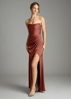 Azazie Leonis Bridesmaid Dresses Auburn Mermaid Pleated Stretch Satin Convertible Dress image1