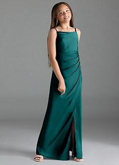 Azazie Leonis Junior Robe Trapèze en Satin extensible Plissée Paon image3