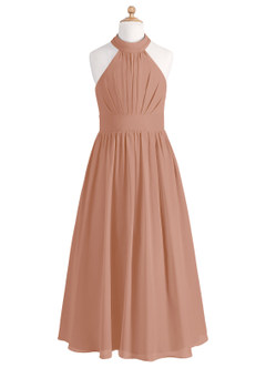 Azazie Iman Junior Champagne Rose A-Line Pleated Chiffon Dress image6