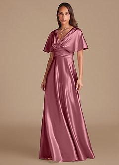 Azazie Pamela Bridesmaid Dresses Desert Rose A-Line Pleated Metallic Satin Dress image6
