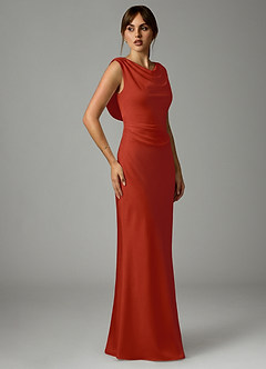Azazie Kieryn Bridesmaid Dresses Rust Mermaid Pleated Stretch Satin Dress image4