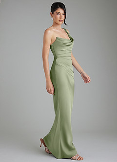 Azazie Sabrina At-home Try On Dresses Dusty Blue Mermaid Corset Stretch Satin Dress image9