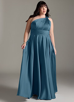 Azazie Charlize Brautjungfernkleider A-Linie One-Shoulder Stretch-Satin Kleid Bermudablau image11