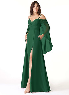Azazie Cienna Bridesmaid Dresses Dark Green A-Line Off the Shoulder Chiffon Dress image4
