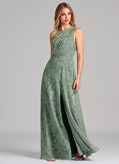 Azazie Phaedra Brautjungfernkleider A-Linie One-Shoulder Blumen-Burnout Kleid Matcha image3