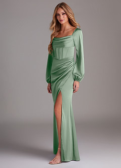 Azazie Charissa Brautjungfernkleider Etui Langarm Stretch-Satin Kleid Agave image5